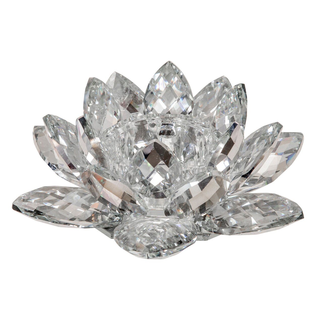 Kingston Living 8.25" Silver and Clear Crystal Lotus Votive Candle Holder